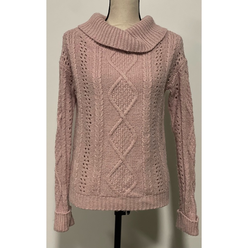INC International Concepts Cowl Neck Cable Knit Sweater Pink Size M